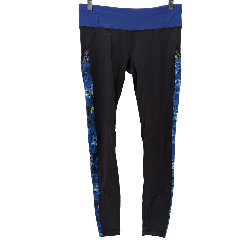 Lululemon Leggings‎ Rain On Train Om Tight Women Size 8 Naval Blue Windy Blooms